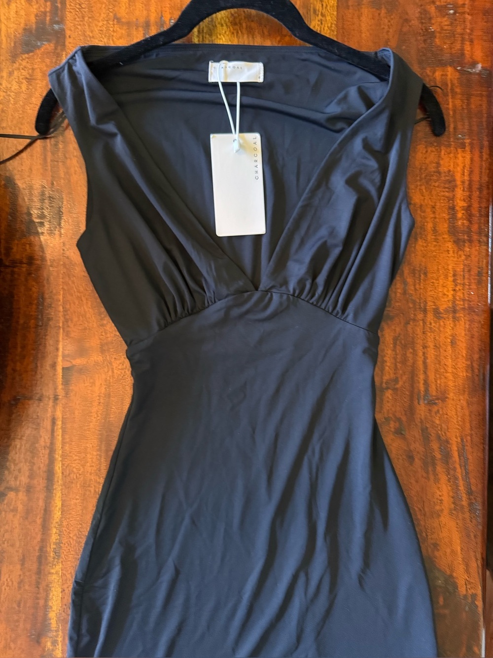 Charcoal brand Black Plunging V Sleeveless Slip